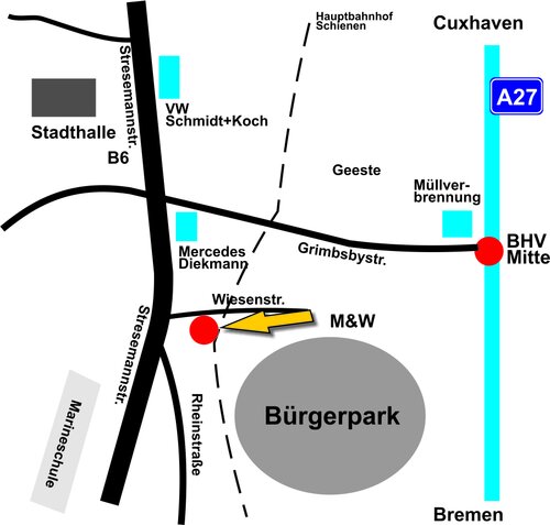 Anfahrt M & W Fachbetrieb für Elektrotechnik in Bremerhaven